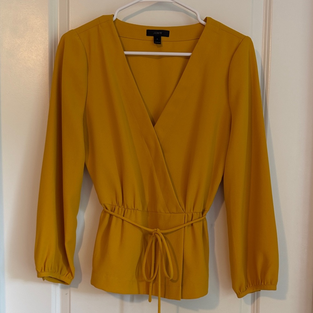 J. Crew Mustard Yellow Wrap Blouse with Waist Tie